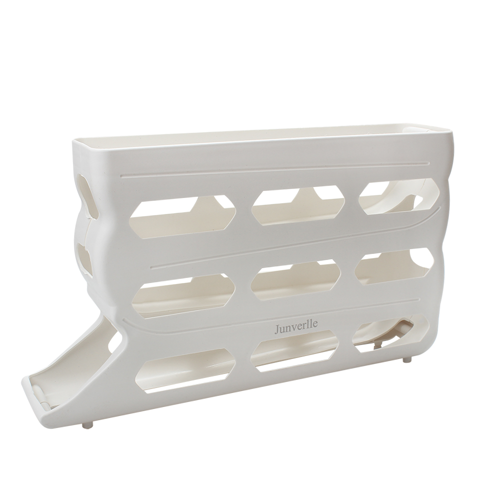 Junverllie Stackable Plastic Egg Dispenser for Refrigerator - Automatic Rolling Egg Storage Holder with Gravity Feed for Domestic Kitchen Use