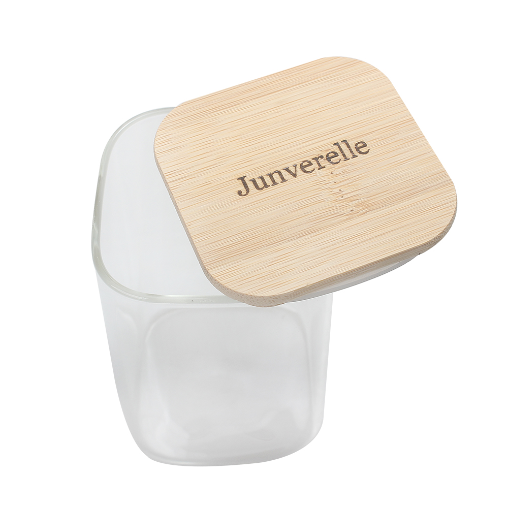 Junverelle Square Glass Canisters with Bamboo Lids - Airtight Food Storage Containers for Kitchen Use - Coffee, Tea, Sugar, Flour, Spices & Pantry Organization - 300ml 2-Pack