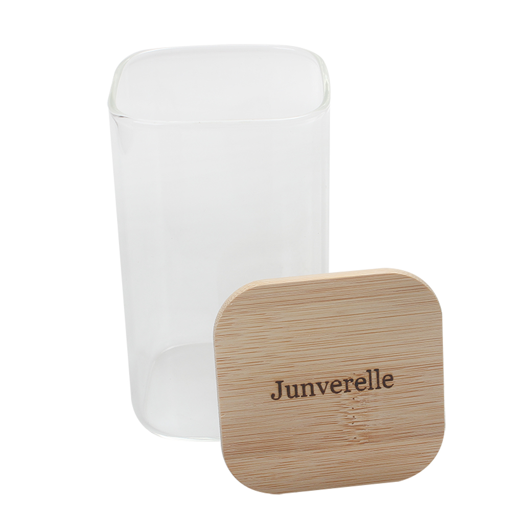 Junverelle Square Glass Canisters with Bamboo Lids - Airtight Food Storage Containers for Kitchen Use - Coffee, Tea, Sugar, Flour, Spices & Pantry Organization - 300ml 2-Pack