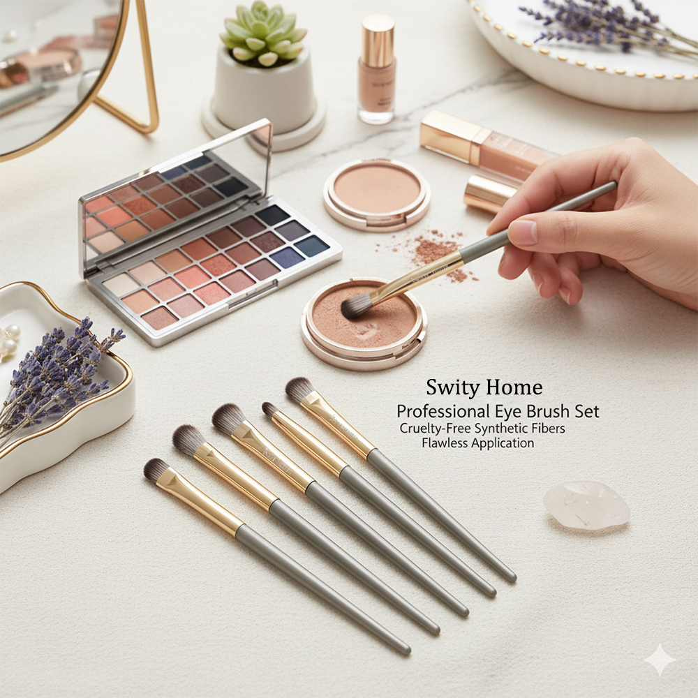 Swity Home 5 Pcs Professional Eye Makeup Brush Set - Essential Make-up brushes for Eyeshadow, Eyeliner & Blending - Perfect for Daily Use & Travel