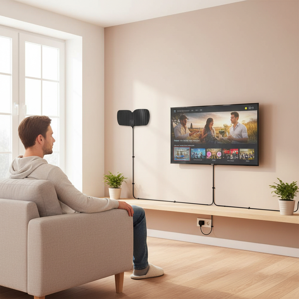 bzmgld Plug & Play Ultra-Thin 360° Omni-Directional Digital Television Aerials for Smart TV, 4K 1080P Indoor HDTV Antenna with Amplifier Signal Booster, 16.5ft Coax Cable for Living Room Bedroom