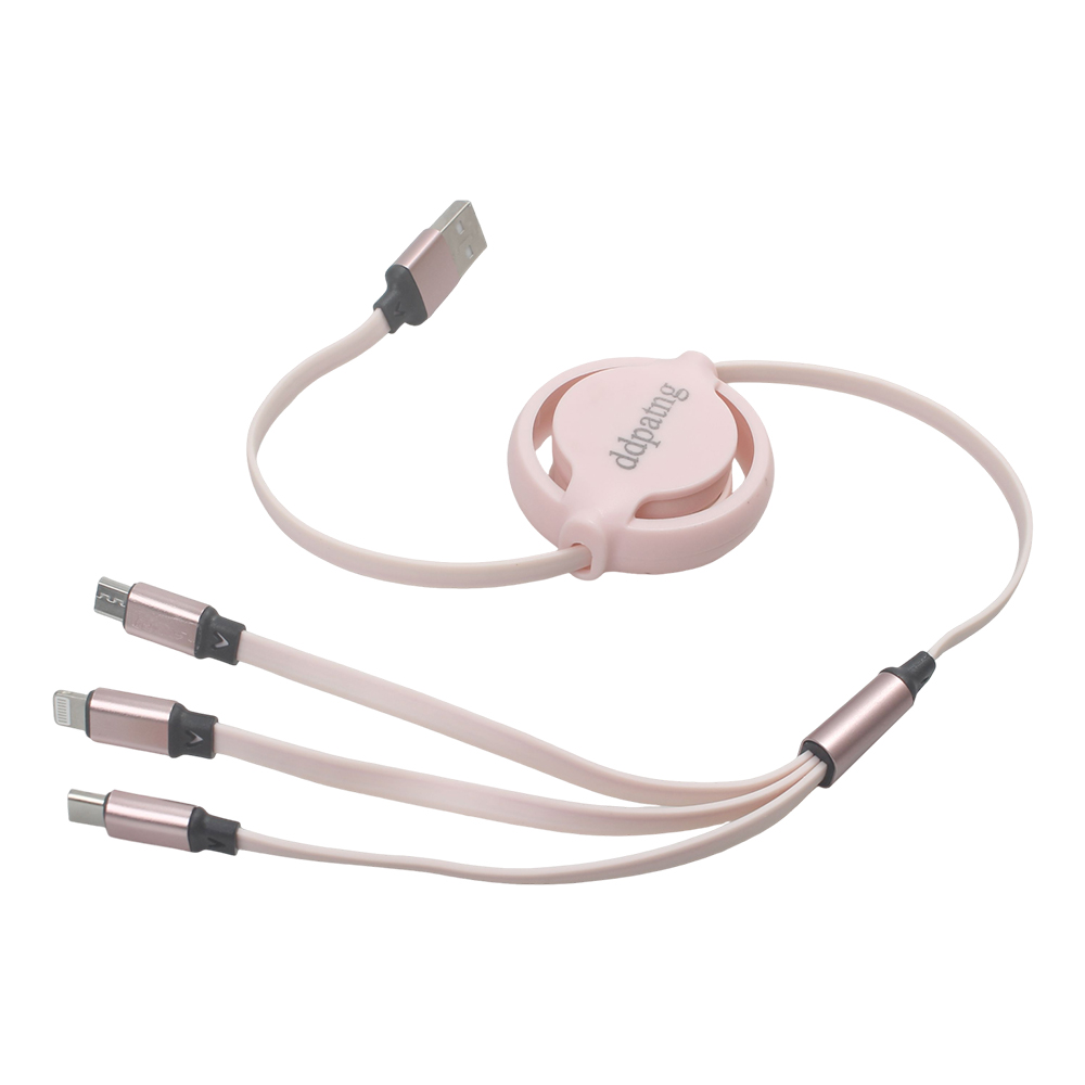 ddpatng Retractable 3-in-1 USB Charging Cable for Cellphones - Multi-Port Fast Charger Cord with Micro USB, Type C, Lightning Connectors for Travel & Home Use