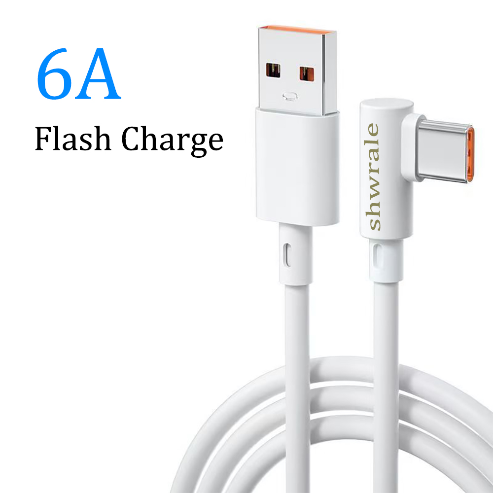 shwrale 6A Flash Charge USB-C Cable for Cell Phones - 90 Degree Right Angle Type C Fast Charging Cord for Gaming & Everyday Use