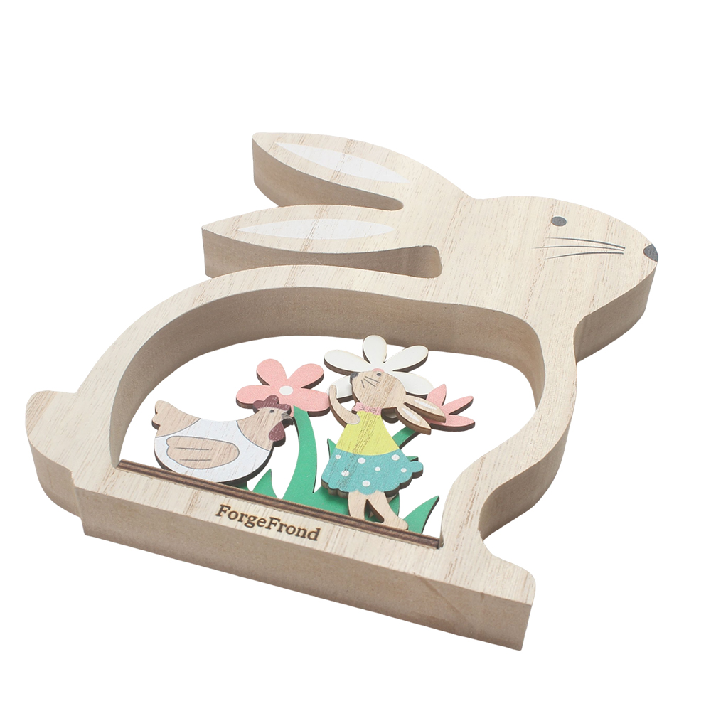 ForgeFrond Works of art of natural wood, Easter Bunny & Chicken Scene Decoration for Spring Home Decor & Holiday Gifting