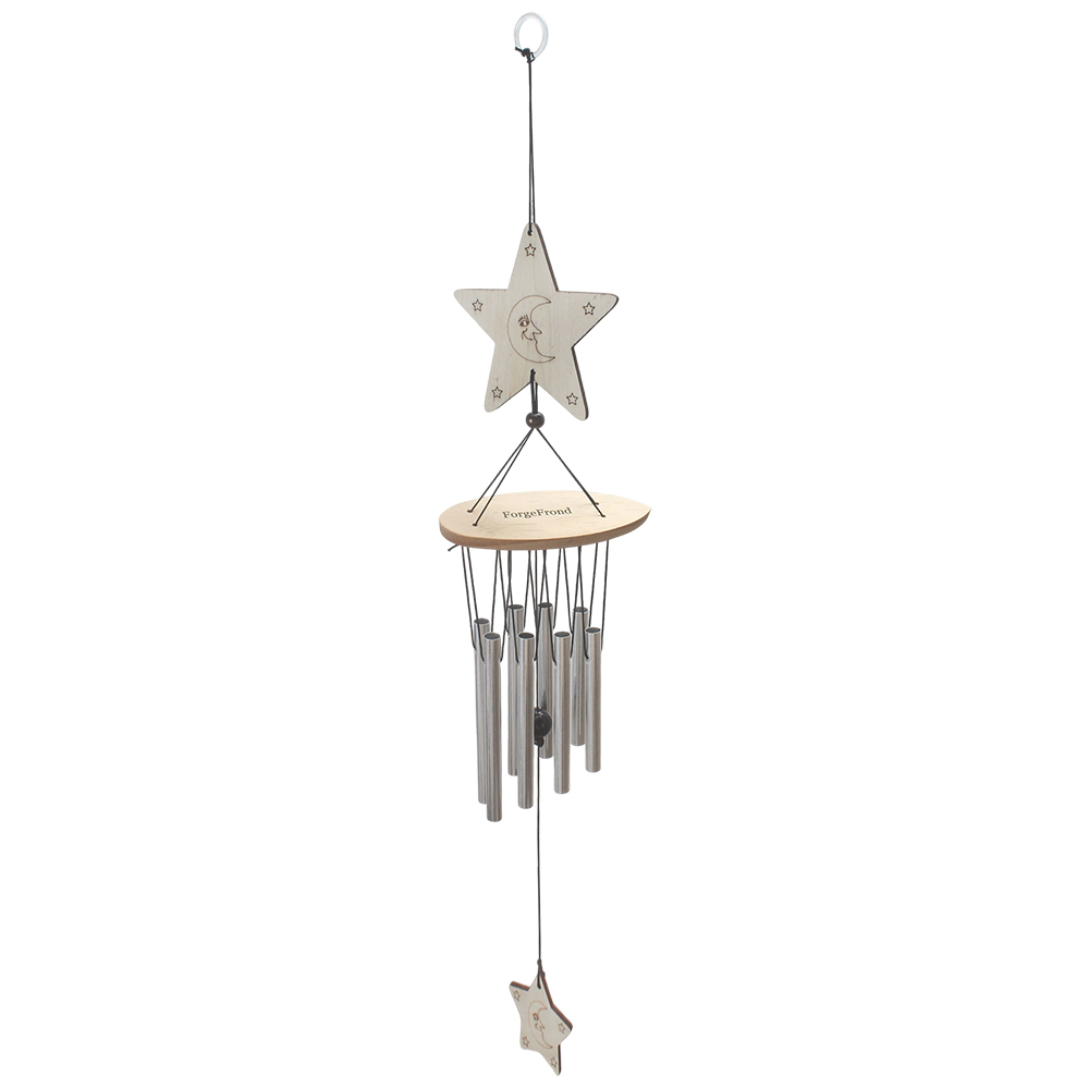 ForgeFrond Natural Style Wooden Moon Star Wind Chime - Balcony Garden Ornament, Unique Outdoor Wooden Whirligig Decor