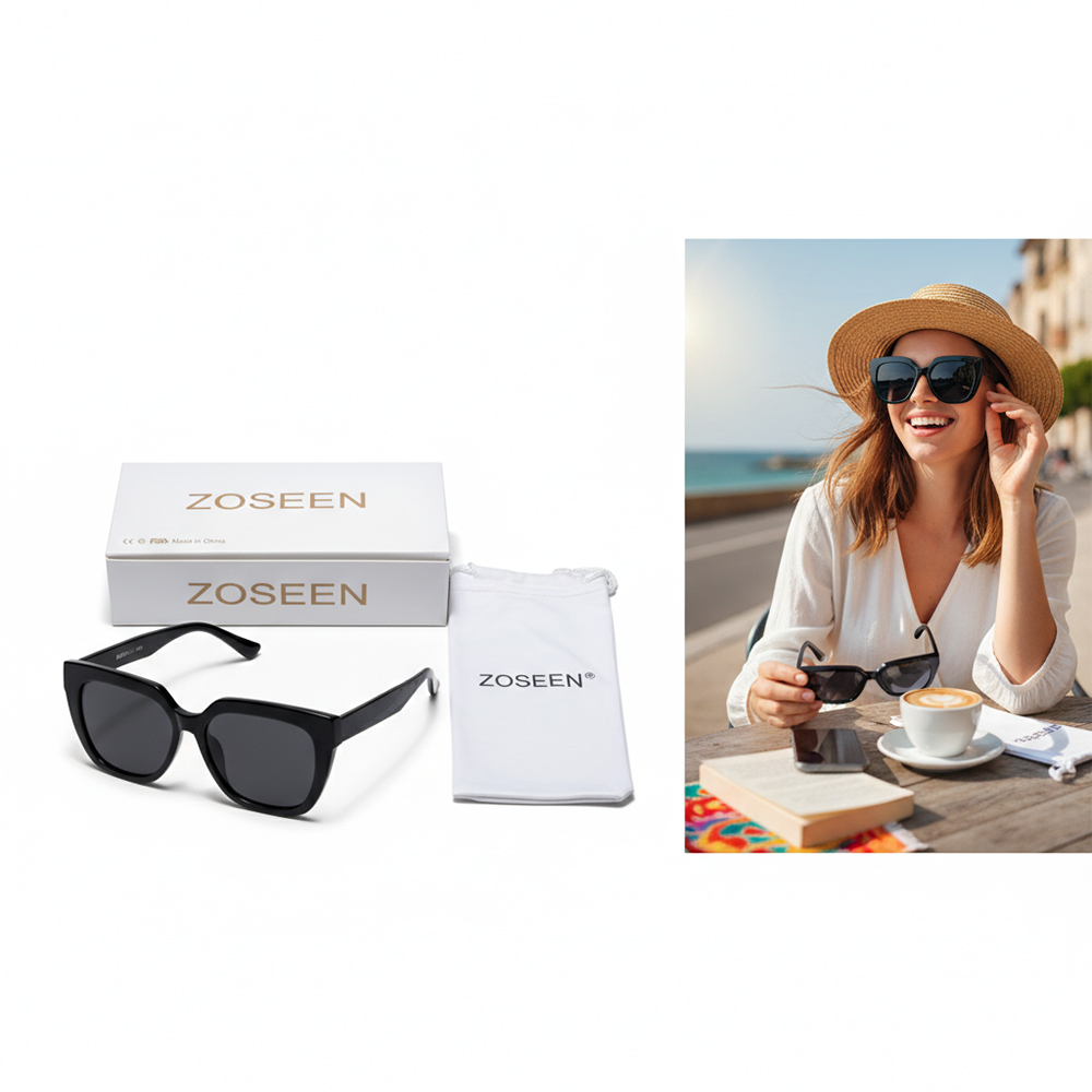 ZOSEEN Chic Black Oversized Sunglasses - UV-Protective Eyewear Great for Beach Vacations, Daily Outings & Driving