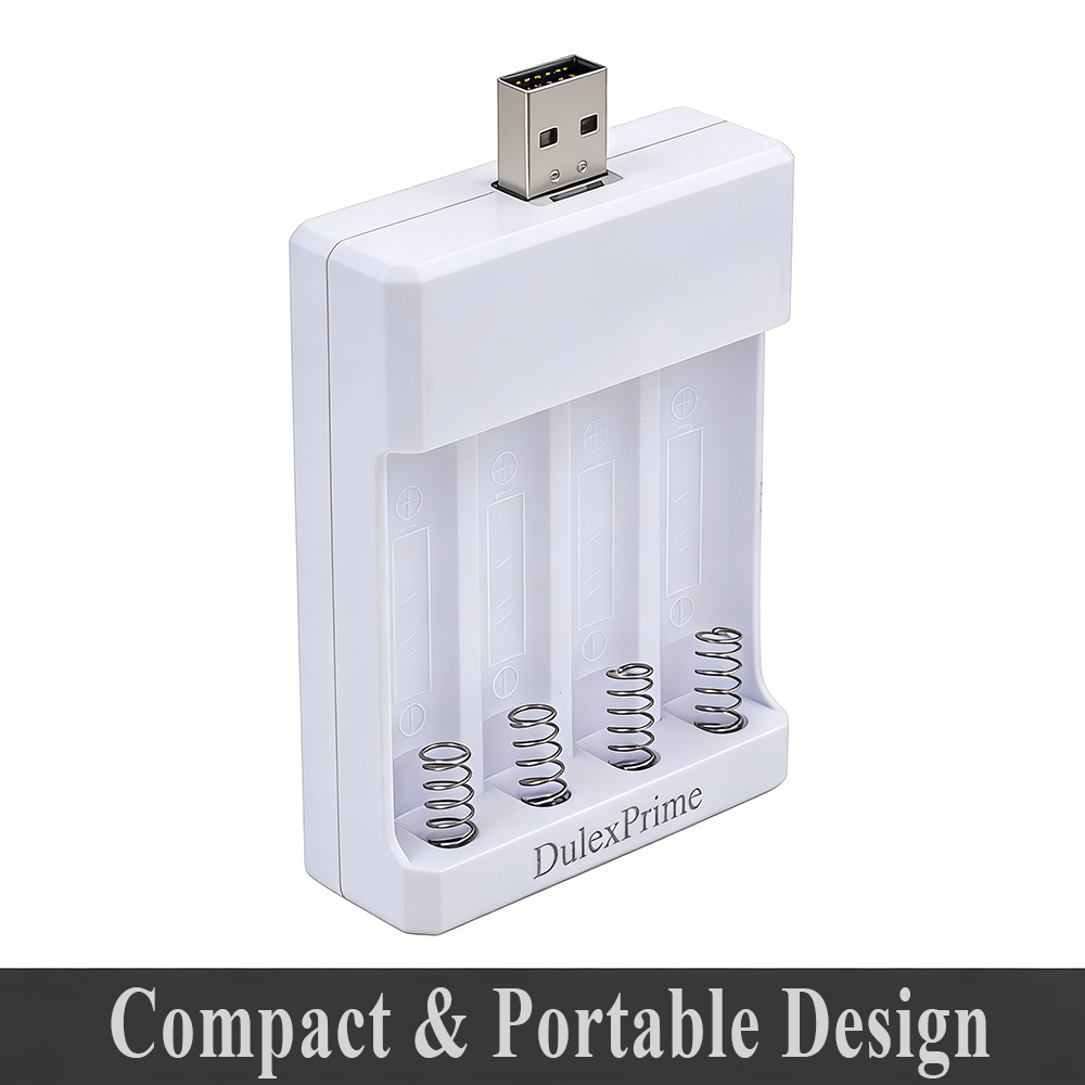 DulexPrime Compact USB 4-Slot AA/AAA Battery Charger for Home & Travel - Rechargeable Battery Chargers