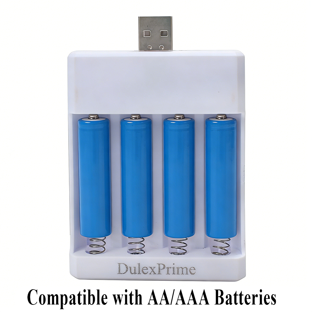 DulexPrime Compact USB 4-Slot AA/AAA Battery Charger for Home & Travel - Rechargeable Battery Chargers