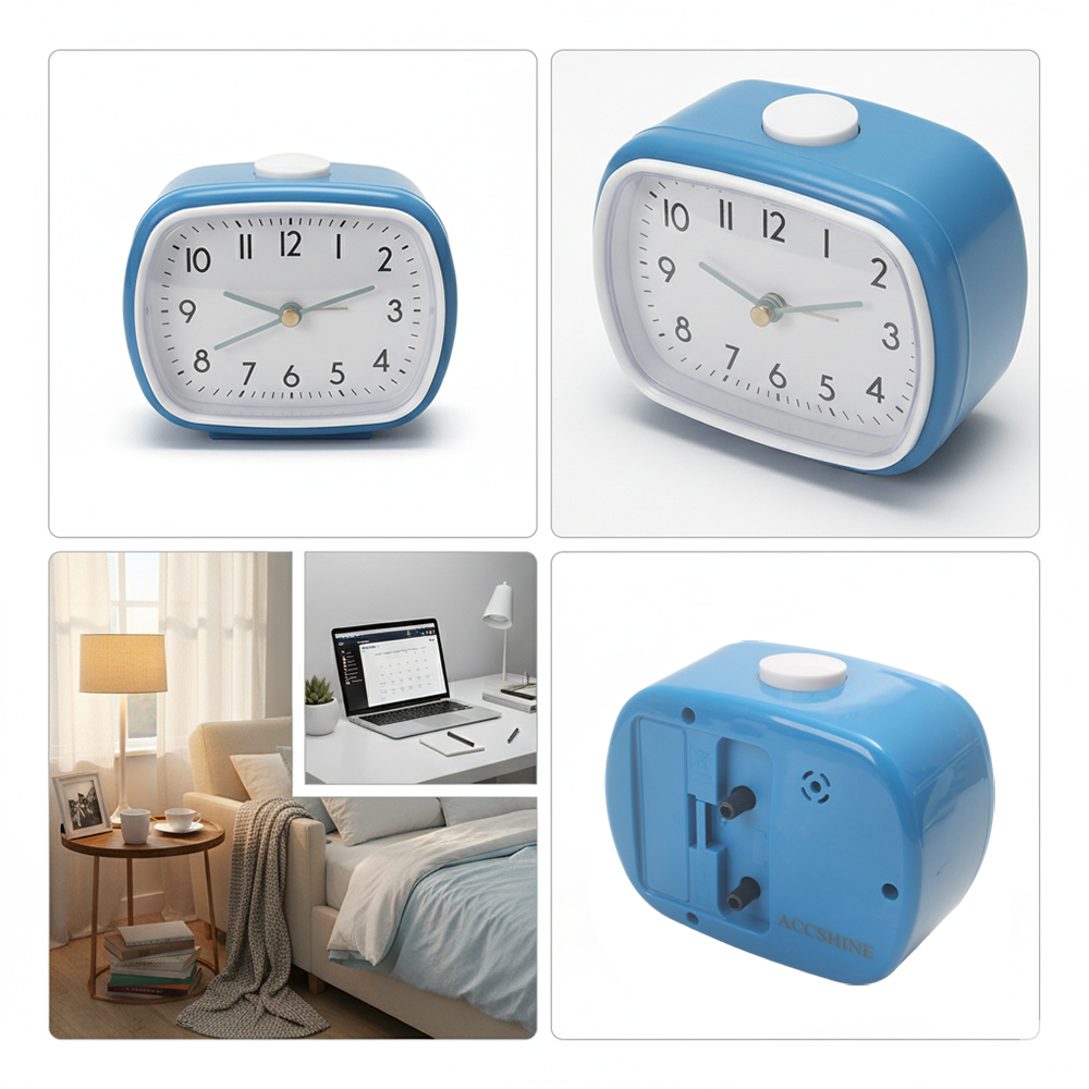 ACCSHINE Compact Retro Alarm Clock for Bedrooms & Desks - Silent, Battery Operated, Easy-to-Read Display - Blue