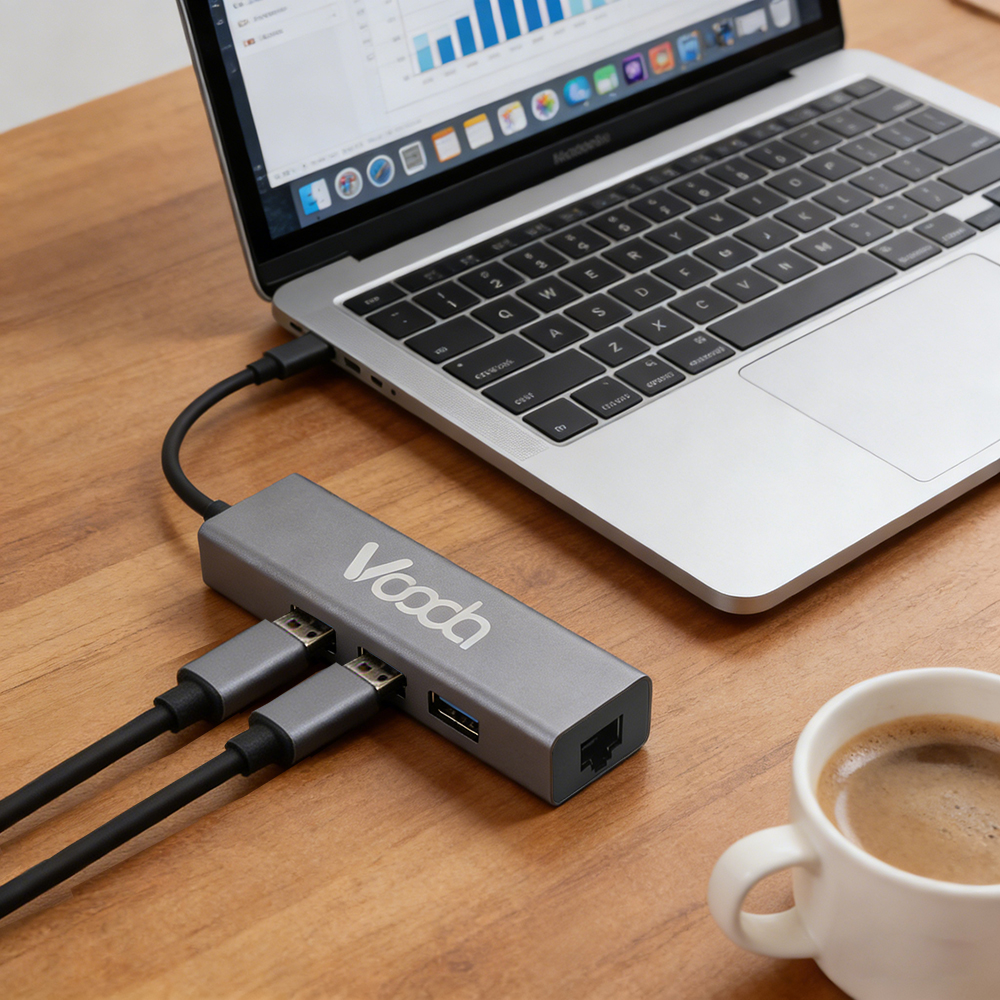 VOODA USB-C Computer Docking Stations - Portable Docking Station for Business Travel, Gigabit Ethernet & 3 USB 3.0 Ports Compatible with MacBook/Laptop/Tablet