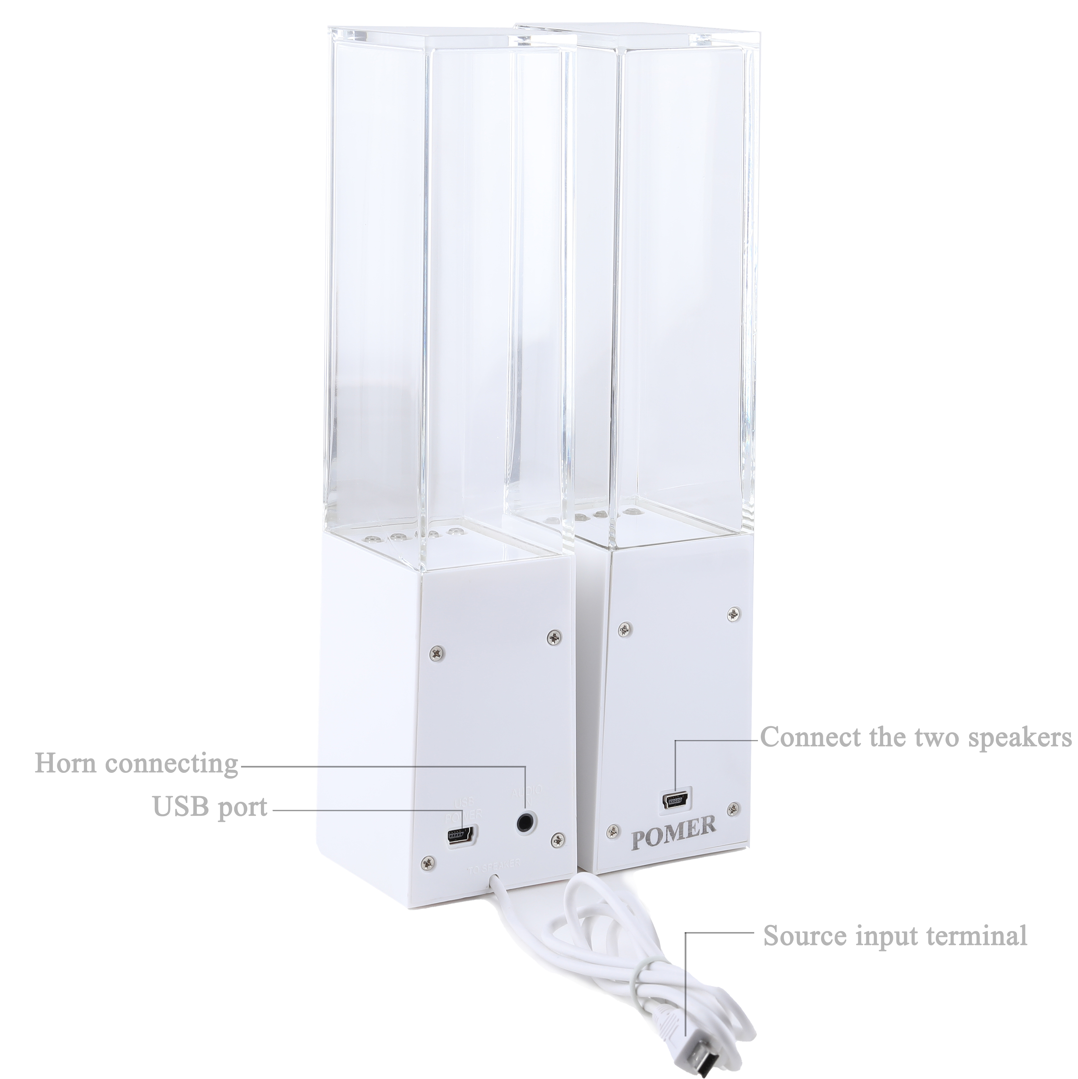 POMER POMER Water Dancing Speakers - USB Powered LED Fountain Loudspeakers with 3.5mm Audio Jack for PC, Laptop, and Desktop Computer Home Office Setup