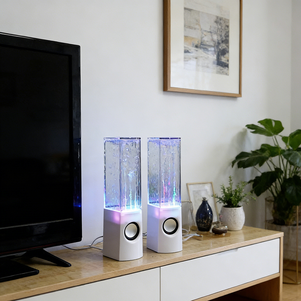 POMER POMER Water Dancing Speakers - USB Powered LED Fountain Loudspeakers with 3.5mm Audio Jack for PC, Laptop, and Desktop Computer Home Office Setup