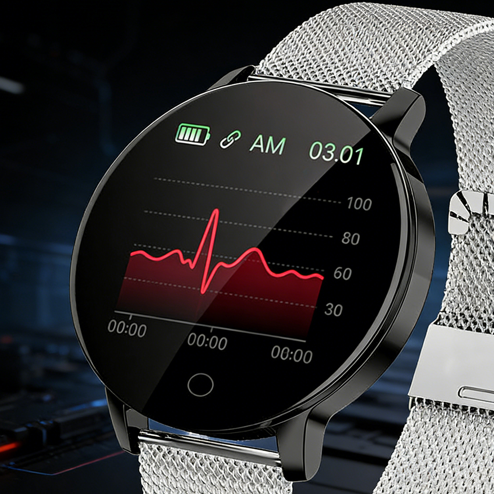 POMER Smartwatches for Women Men, All-day Activity Tracker with Sleep Monitor, Silver Stainless Steel Mesh Band Smart Watch, Ideal Birthday Gift for Family, Suitable for Travel, Party and Daily Life