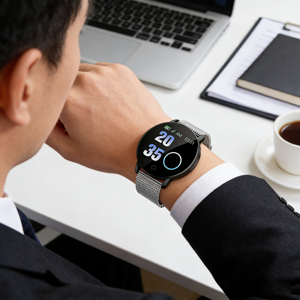 POMER Smartwatches for Women Men, All-day Activity Tracker with Sleep Monitor, Silver Stainless Steel Mesh Band Smart Watch, Ideal Birthday Gift for Family, Suitable for Travel, Party and Daily Life