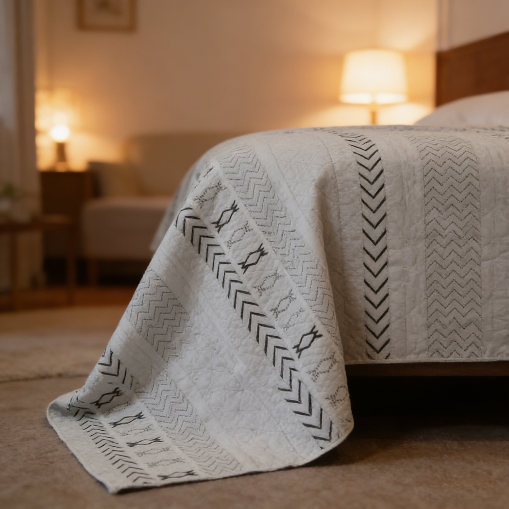 DECMAY Three piece geometric pattern breathable ultra-fine fiber bed cover, suitable for rural style home decoration and bedroom decoration