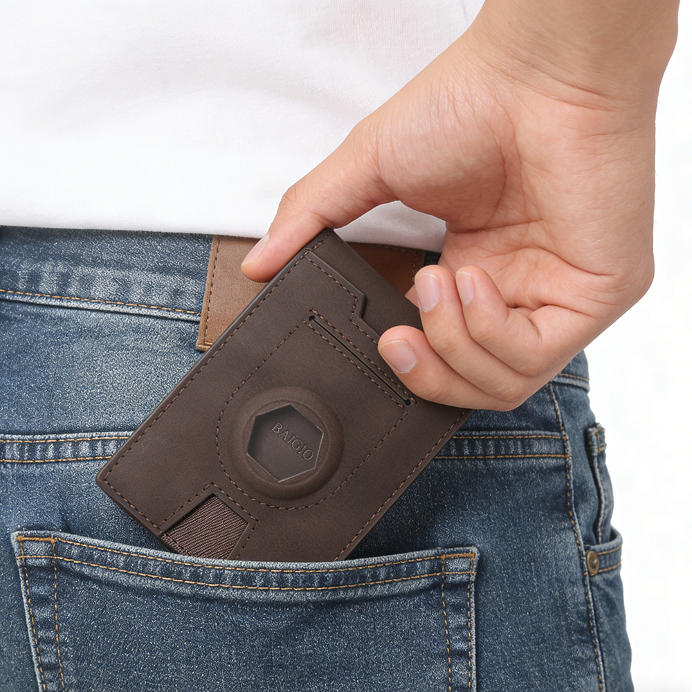 BAIGIO Minimalist Bifold Wallet, Slim Wallets including card holders with Integrated AirTag Slot, Stylish Credit Card Organizer for Office and Commuting