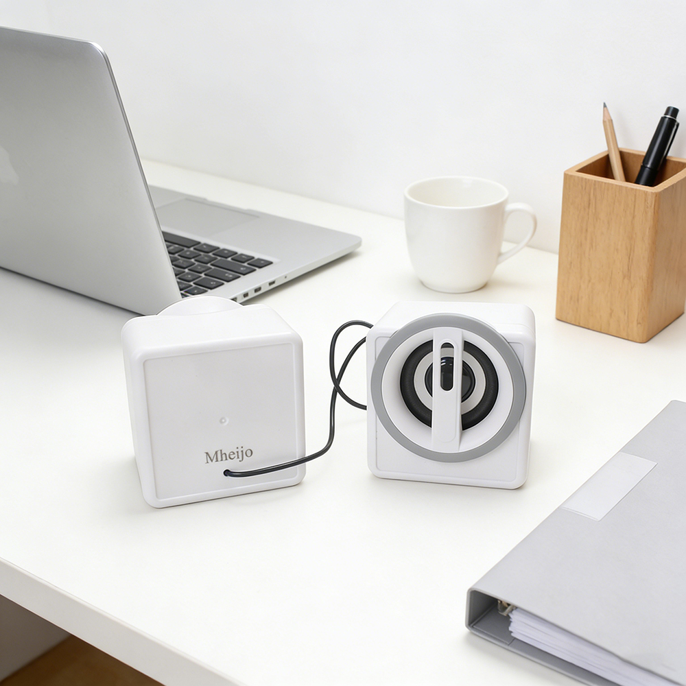 Mheijo Compact Multimedia Wired Loudspeakers, Mheijo Portable Cube Speakers for Laptop and Tablet, USB Powered 3.5mm Audio Jack for Travel and Small Workspace