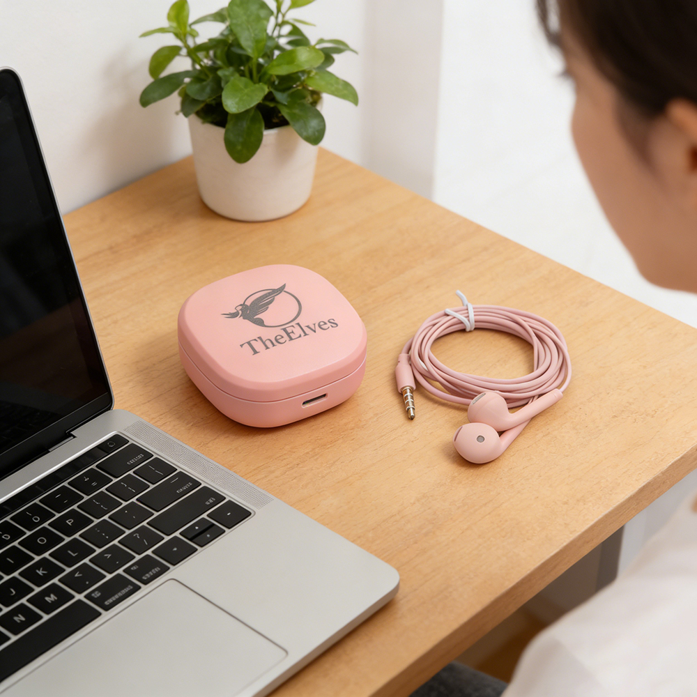 TheElves Wired Headphones with Microphone and Portable Storage Case, Pink In-Ear Earbuds with 3.5mm Jack for School, Travel, and Office Use