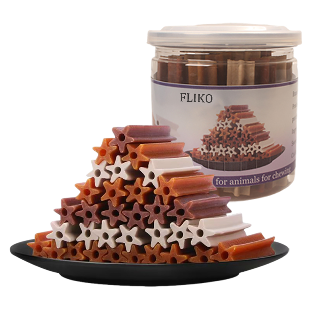 FLIKO Star-Shaped Dog Dental Chews, Edible food for animals for chewing and Teeth Cleaning, Grain-Free Pet Treats for Fresh Breath, Ideal for Daily Oral Hygiene at Home.