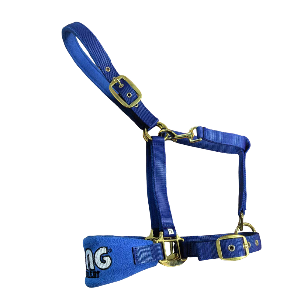 TENG Durable Nylon Horse Halters with Brass Hardware - Adjustable Safety Halter for Daily Turnout and Leading, Padded Noseband and Crown, Red and Blue Available