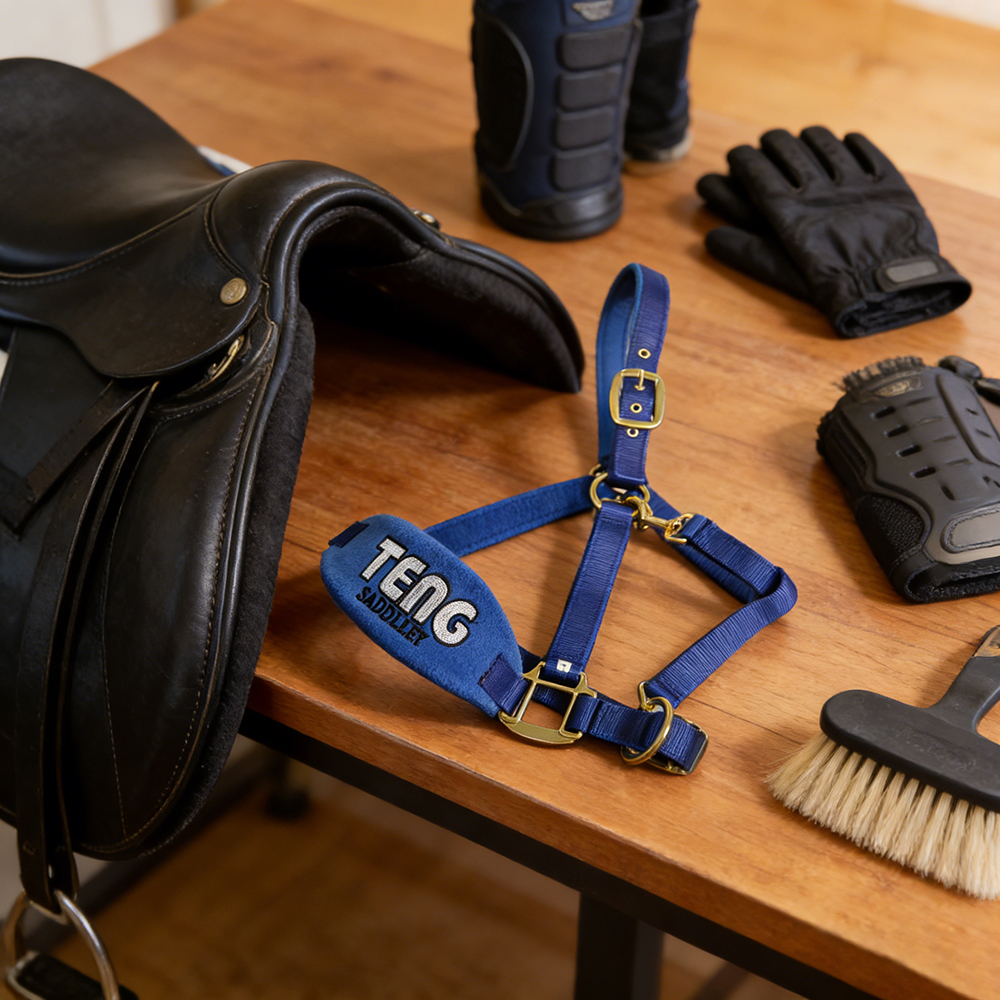 TENG Durable Nylon Horse Halters with Brass Hardware - Adjustable Safety Halter for Daily Turnout and Leading, Padded Noseband and Crown, Red and Blue Available