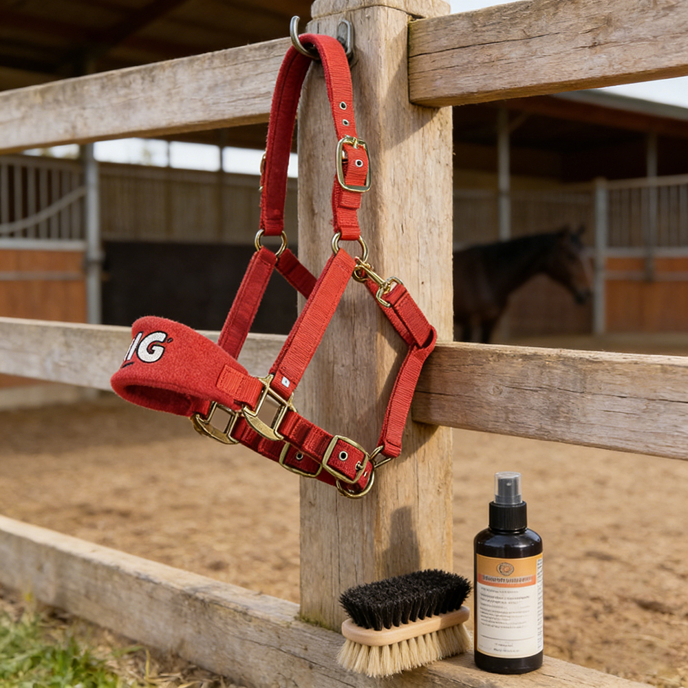 TENG Durable Nylon Horse Halters with Brass Hardware - Adjustable Safety Halter for Daily Turnout and Leading, Padded Noseband and Crown, Red and Blue Available