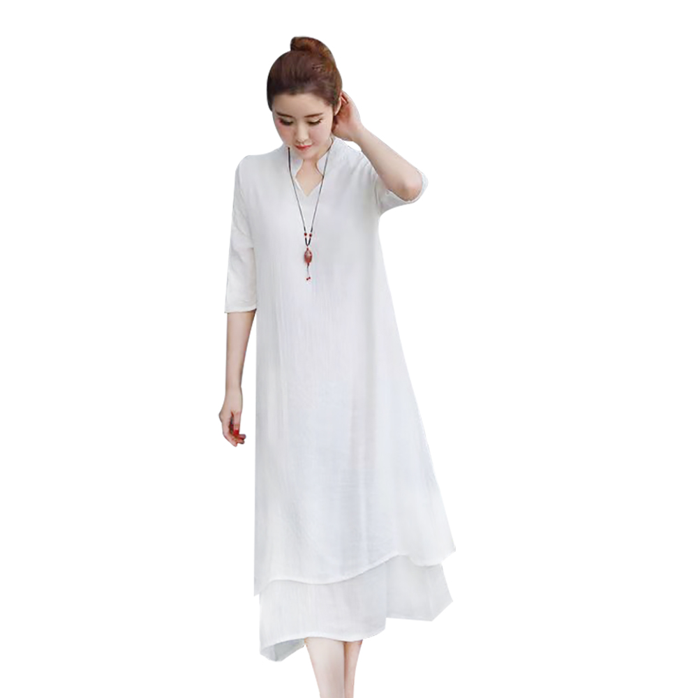 QEPAE Dresses female moms casual wear temperament female cotton.