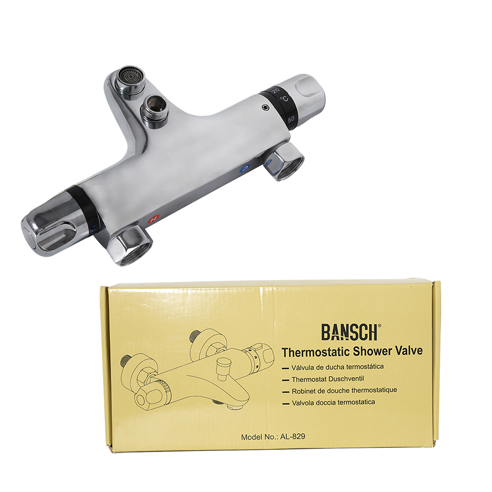 BANSCH Shower Faucet, Solid Brass Wall Mounted Water Taps Dual Handle Shower Faucets Thermostatic Bathtub Mixer taps
